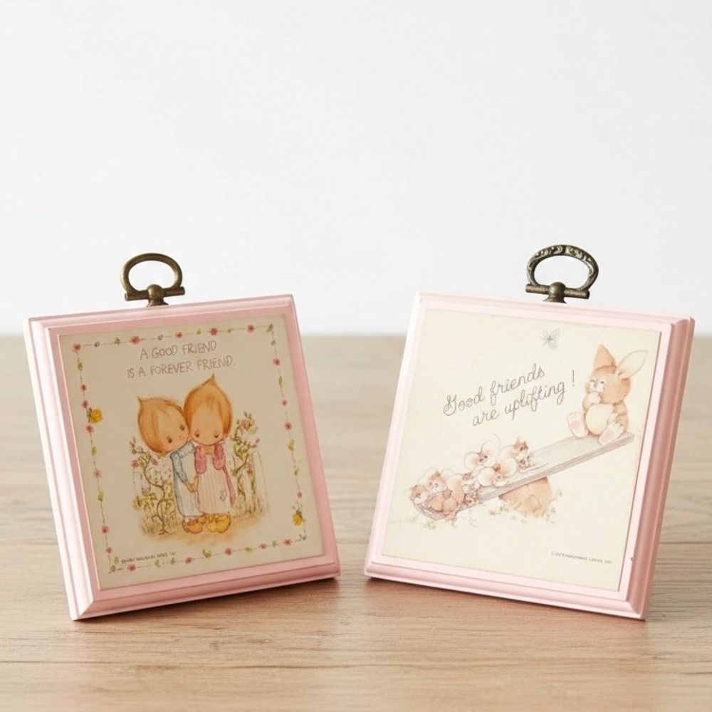 VTG‎ Hallmark Betsey Clark Wooden Wall Plaques 1970s Friendship Mice Bunny Art